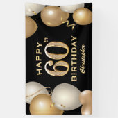 60th誕生日パーティーブラック&金ゴールドバルーン 横断幕 (縦)