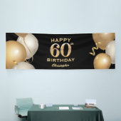 60th誕生日パーティーブラック&金ゴールドバルーン 横断幕 (トレードショー)
