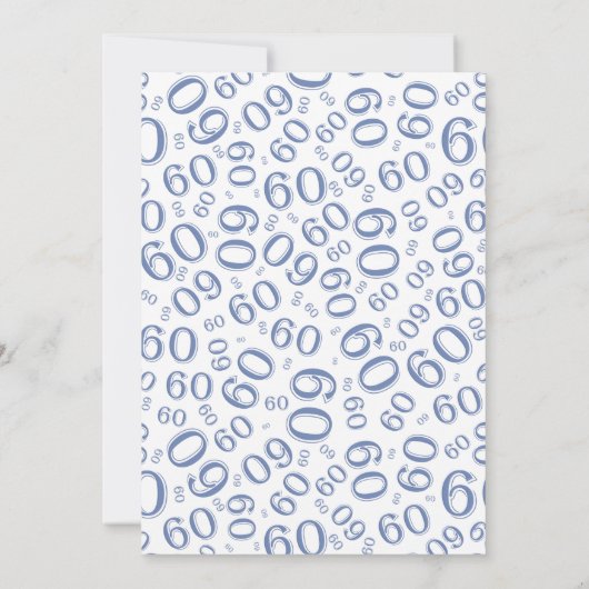 60th誕生日パーティーブルーとホワイトのナンバーパターン 招待状 (裏面)