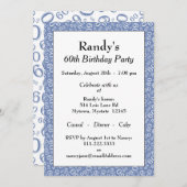 60th誕生日パーティーブルーとホワイトのナンバーパターン 招待状 (正面/裏面)