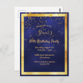 60th誕生日パーティーブルー金ゴールド紙吹雪招待 ポストカード (正面/裏面)