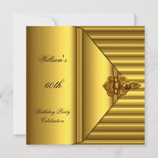 60th誕生日パーティーメンエレガントズイエロー金ゴールドマン 招待状 (正面)
