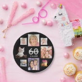 60th誕生日パーティー写真コラージュ女性ブラック ペーパープレート (パーティー)