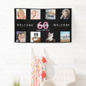 60th誕生日パーティー写真コラージュ女性ブラック 横断幕 (インサイチュ)