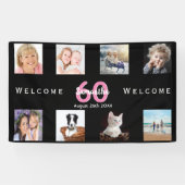 60th誕生日パーティー写真コラージュ女性ブラック 横断幕 (横)