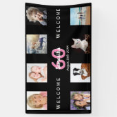 60th誕生日パーティー写真コラージュ女性ブラック 横断幕 (縦)
