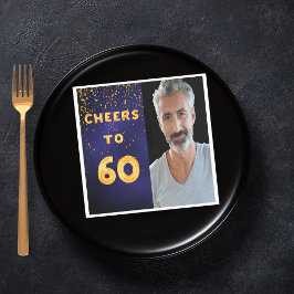 60th誕生日パーティー写真金ゴールドバルーン青 スタンダードカクテルナプキン