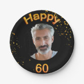 60th誕生日パーティー写真金ゴールドバルーン黒 ペーパープレート (正面)