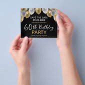 60th誕生日パーティー日付を保存 チラシ (手)