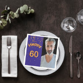 60th誕生日パーティー海軍ブルー金ゴールド写真男 スタンダードカクテルナプキン