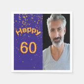 60th誕生日パーティー海軍ブルー金ゴールド写真男 スタンダードカクテルナプキン (正面)