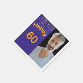 60th誕生日パーティー海軍ブルー金ゴールド写真男 スタンダードカクテルナプキン (角)