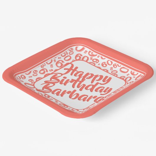 60th誕生日パーティー番号パターンコーラルホワイト ペーパープレート (傾斜あり)