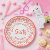 60th誕生日パーティー番号パターンコーラル/ホワイト ペーパープレート (パーティー)