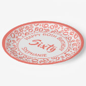 60th誕生日パーティー番号パターンコーラル/ホワイト ペーパープレート (アングル)