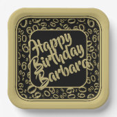 60th誕生日パーティー番号パターンブラック金ゴールド ペーパープレート (正面)