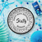 60th誕生日パーティー番号パターンブラック/ホワイト ペーパープレート (パーティー)