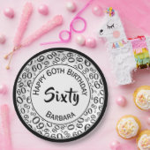 60th誕生日パーティー番号パターンブラック/ホワイト ペーパープレート (パーティー)