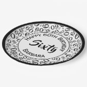 60th誕生日パーティー番号パターンブラック/ホワイト ペーパープレート (アングル)