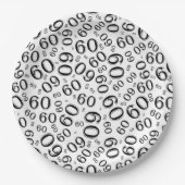 60th誕生日パーティー番号パターンブラック/ホワイト ペーパープレート (正面)