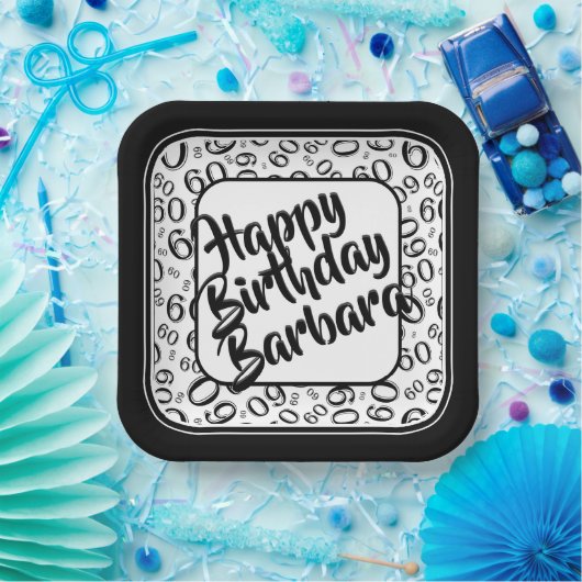 60th誕生日パーティー番号パターン白黒 ペーパープレート (パーティー)