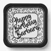 60th誕生日パーティー番号パターン白黒 ペーパープレート (正面)