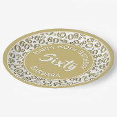 60th誕生日パーティー番号パターン金ゴールド/白 ペーパープレート (アングル)