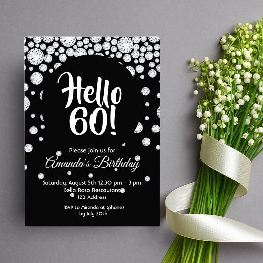 60th誕生日パーティー白黒ダイヤモンドハロー60 招待状