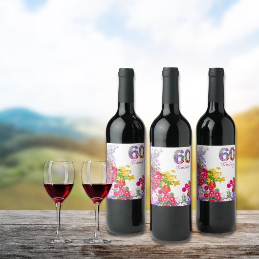 60th誕生日パーティー花束ワインラベル ワインラベル
