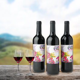 60th誕生日パーティー花束ワインラベル ワインラベル
