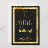 60th誕生日パーティー金ゴールドフレームブラック 招待状 (正面)