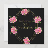 60th誕生日パーティー金ゴールドブラックピンクの花 招待状 (裏面)