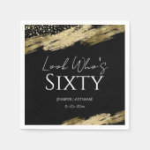 60th誕生日パーティー金ゴールドブラックルック誰がナプキンス スタンダードカクテルナプキン (正面)