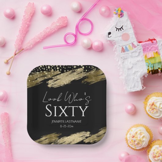 60th誕生日パーティー金ゴールドブラックルック誰が ペーパープレート (パーティー)