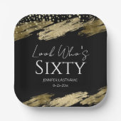 60th誕生日パーティー金ゴールドブラックルック誰が ペーパープレート (正面)