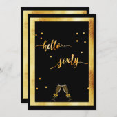 60th誕生日パーティー金ゴールドブラック60hello 招待状 (正面/裏面)