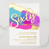 60th誕生日パーティー金ゴールド写真明るい抽象芸術アート 箔招待状 (正面)