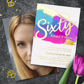 60th誕生日パーティー金ゴールド写真明るい抽象芸術アート 箔招待状