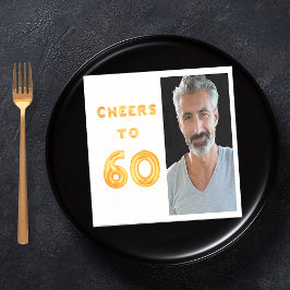 60th誕生日パーティー金ゴールド白い応援写真 スタンダードカクテルナプキン