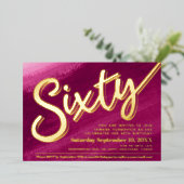 60th誕生日パーティー金ゴールド赤ピンクの洗剤 箔招待状 (立ち正面)
