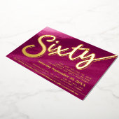 60th誕生日パーティー金ゴールド赤ピンクの洗剤 箔招待状 (回転した状態)