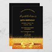 60th誕生日パーティー金ゴールド黒の輝き 招待状 (正面/裏面)