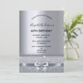 60th誕生日パーティー銀の金属輝き 招待状 (スタンド正面)