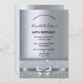60th誕生日パーティー銀の金属輝き 招待状 (正面/裏面)