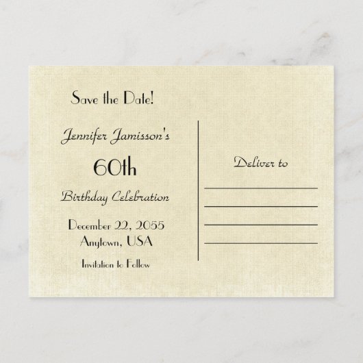 60th誕生日パーティー電話を保存する 案内ポストカード (裏面)