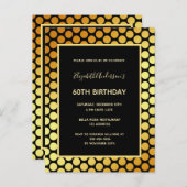 60th誕生日パーティー黒い金ゴールドドットの招待 ポストカード (正面/裏面)