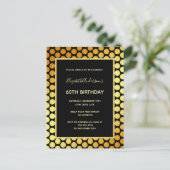 60th誕生日パーティー黒い金ゴールドドットの招待 ポストカード (スタンド正面)
