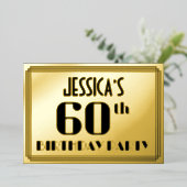 60th誕生日パーティー:アールデコの外観"60"と名前 箔招待状 (立ち正面)