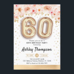 60th誕生日パーティー – 金ゴールドバルーン 招待状<br><div class="desc">60歳の誕生日パーティーの招待状。エレガントデザインのグリッターフェイク金ゴールドとフローラアクセント。招待状カードと金ゴールド番号60バルーン、スクリプトフォントと紙吹雪。赤面コーラルピンク、白。60日のスタイリッシュお祝い。メッセージもしメッセージはカスタム年齢。</div>