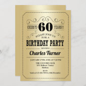 60th誕生日パーティー – 金ゴールドブラック 招待状 (正面/裏面)
